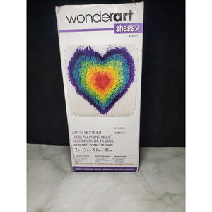 Latch Hook Rainbow Heart Kit Wonderart Shaggy 12 In X 12 In Kids Craft NEW